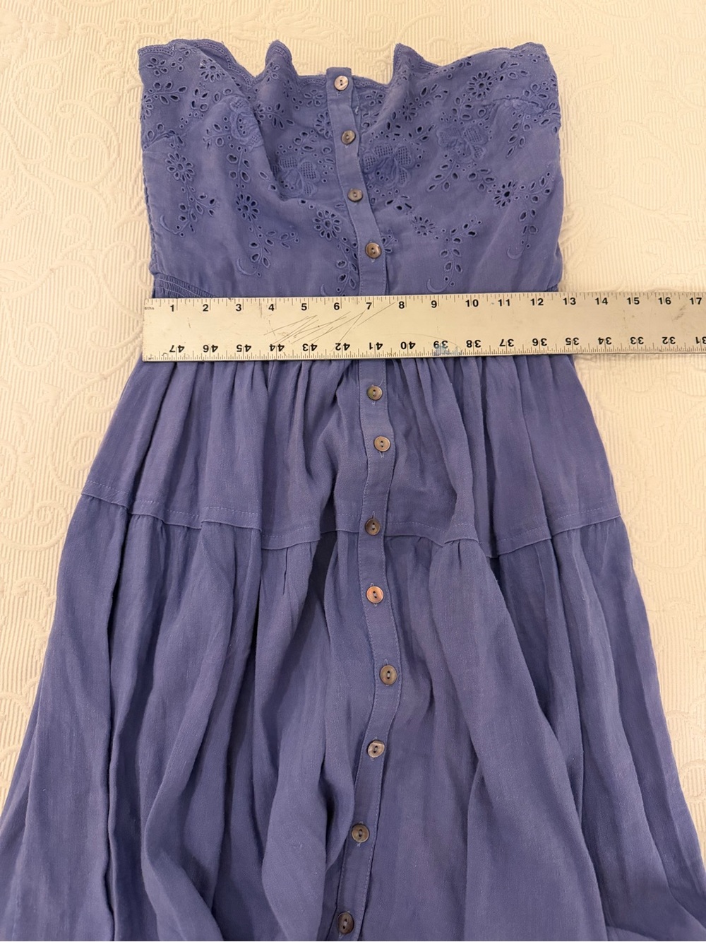 Free People Evelyn Eyelet Linen Midi Dress - Periwinkle Blue Size M - Picture 5 of 5